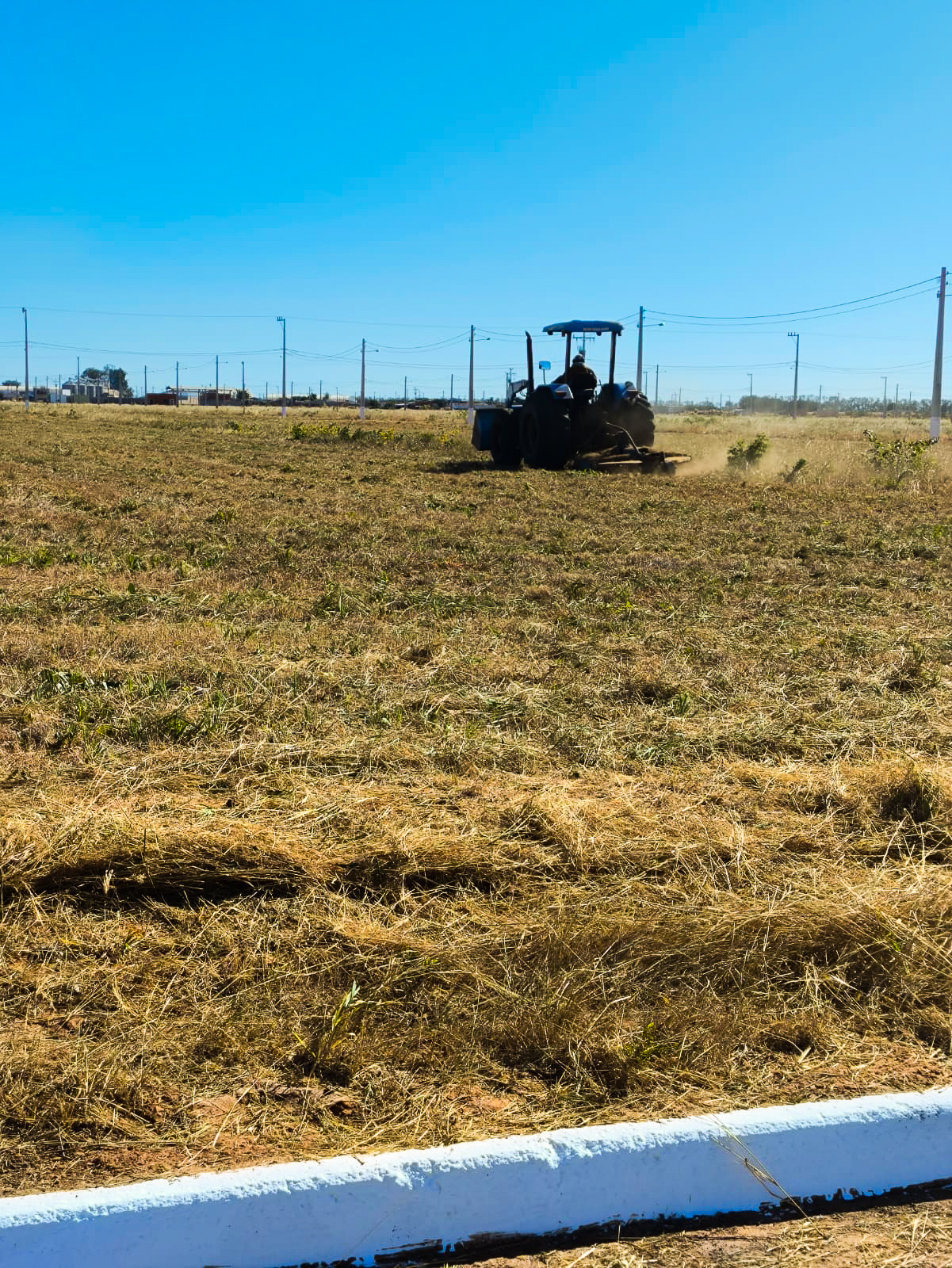 trator fazendo a limpeza dos lotes